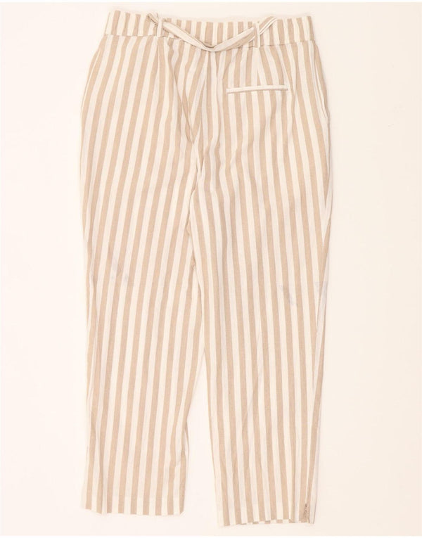 Женские прямые укороченные брюки Zara Medium W28 L24, бежевые в тонкую полоску
