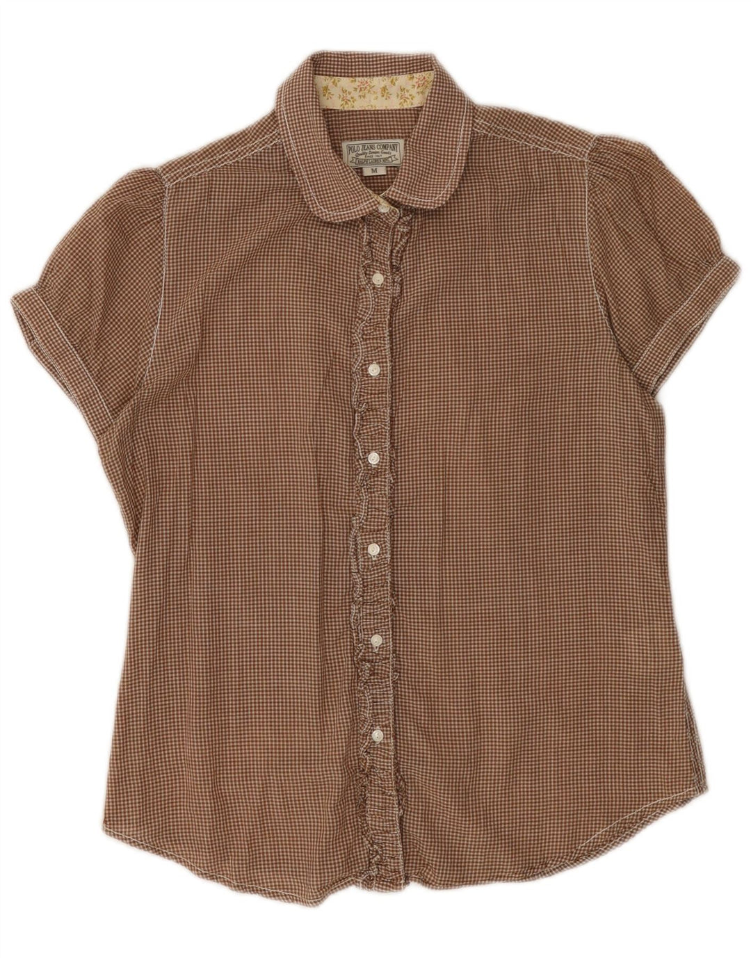 POLO RALPH LAUREN Женская блузка-рубашка с коротким рукавом UK 12 Средний Коричневый