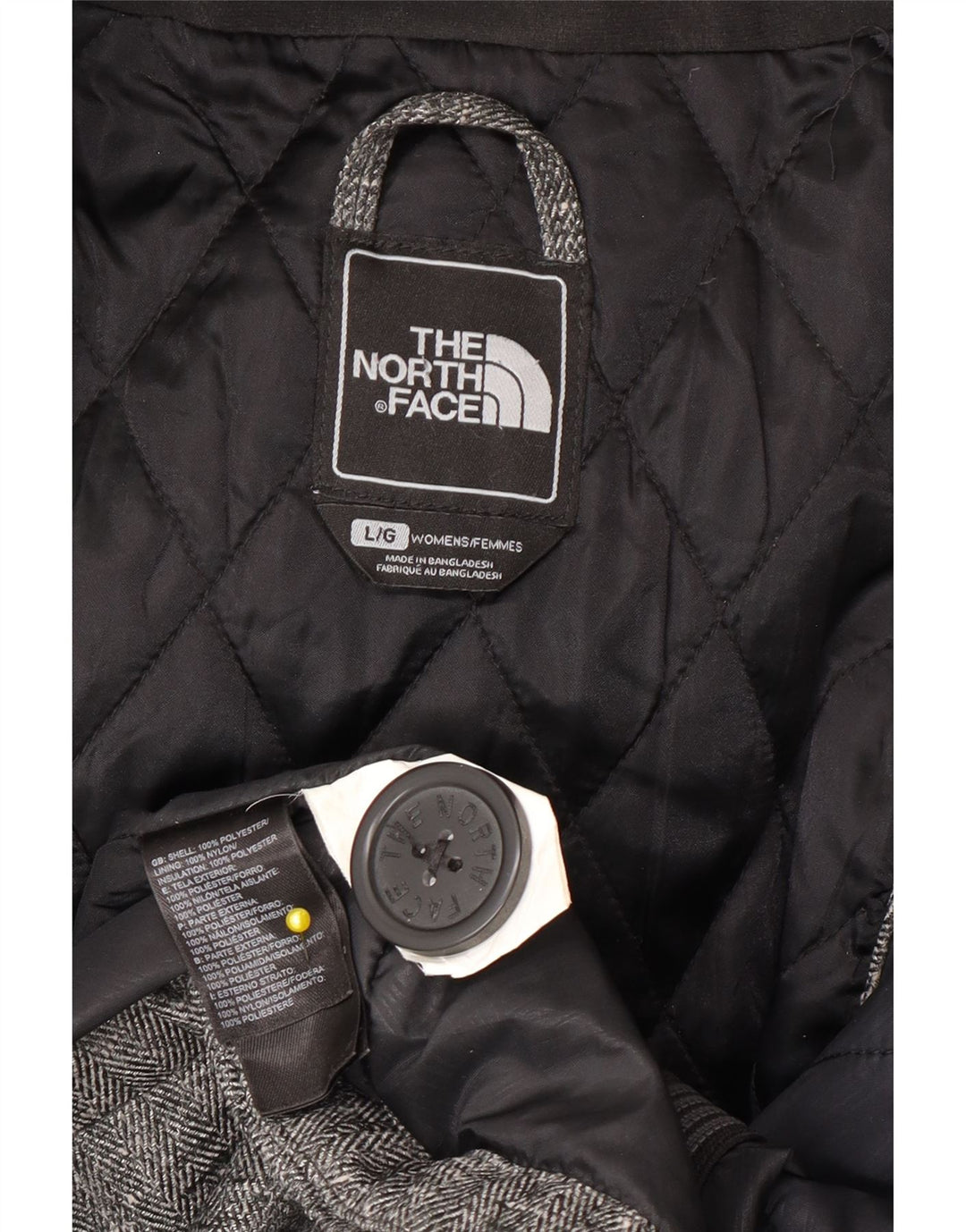 Женская куртка-бомбер с капюшоном The North Face UK 16, большая серая с узором «в елочку»