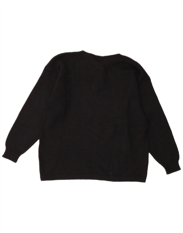 Винтажный женский джемпер с воротником-поло, Великобритания, 14, средний черный, цветных блоков