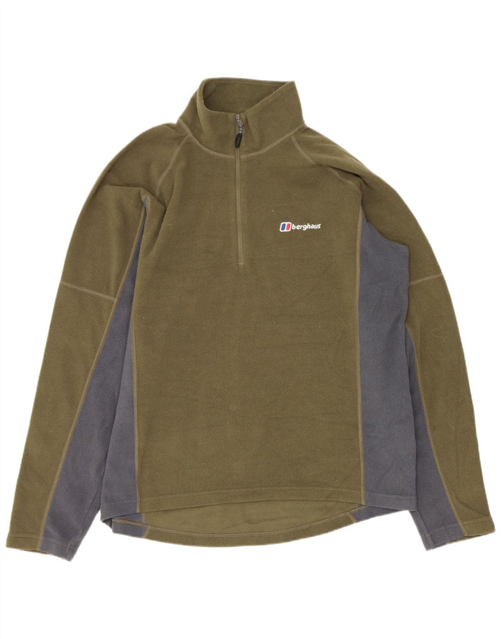 Berghaus Мужской флисовый джемпер с воротником на молнии, средний хаки, полиэстер с цветными блоками