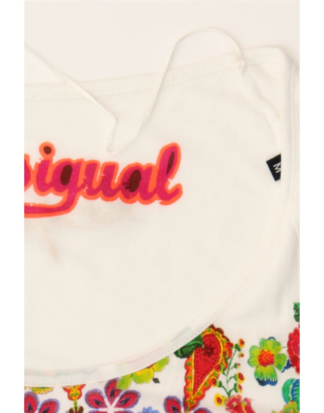 DESIGUAL Womens Graphic Top Long Sleeve UK 12 Medium White Floral Vintage Desigual and Second-Hand Desigual from Messina Hembry 