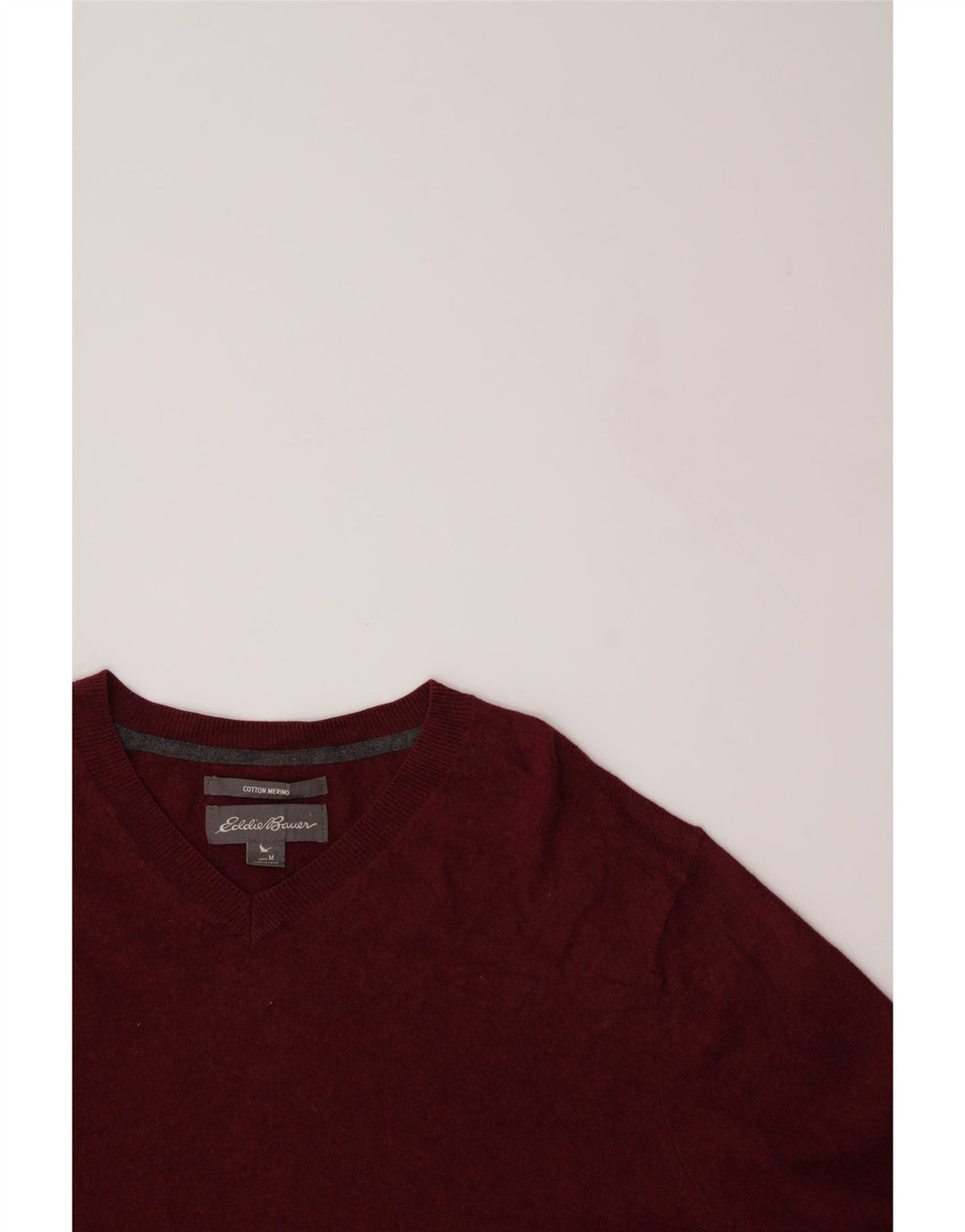 EDDIE BAUER Mens V-Neck Jumper Sweater Medium Burgundy Cotton Vintage Eddie Bauer and Second-Hand Eddie Bauer from Messina Hembry 