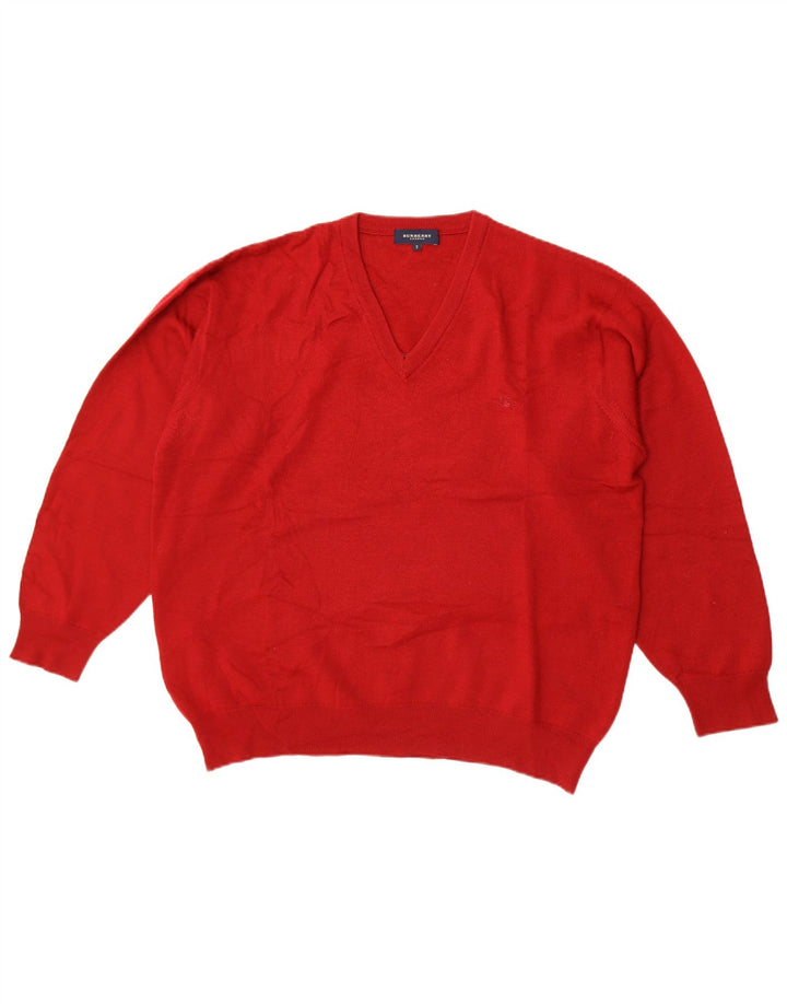 Мужской джемпер с v-образным вырезом Burberry, большой красный шерстяной свитер