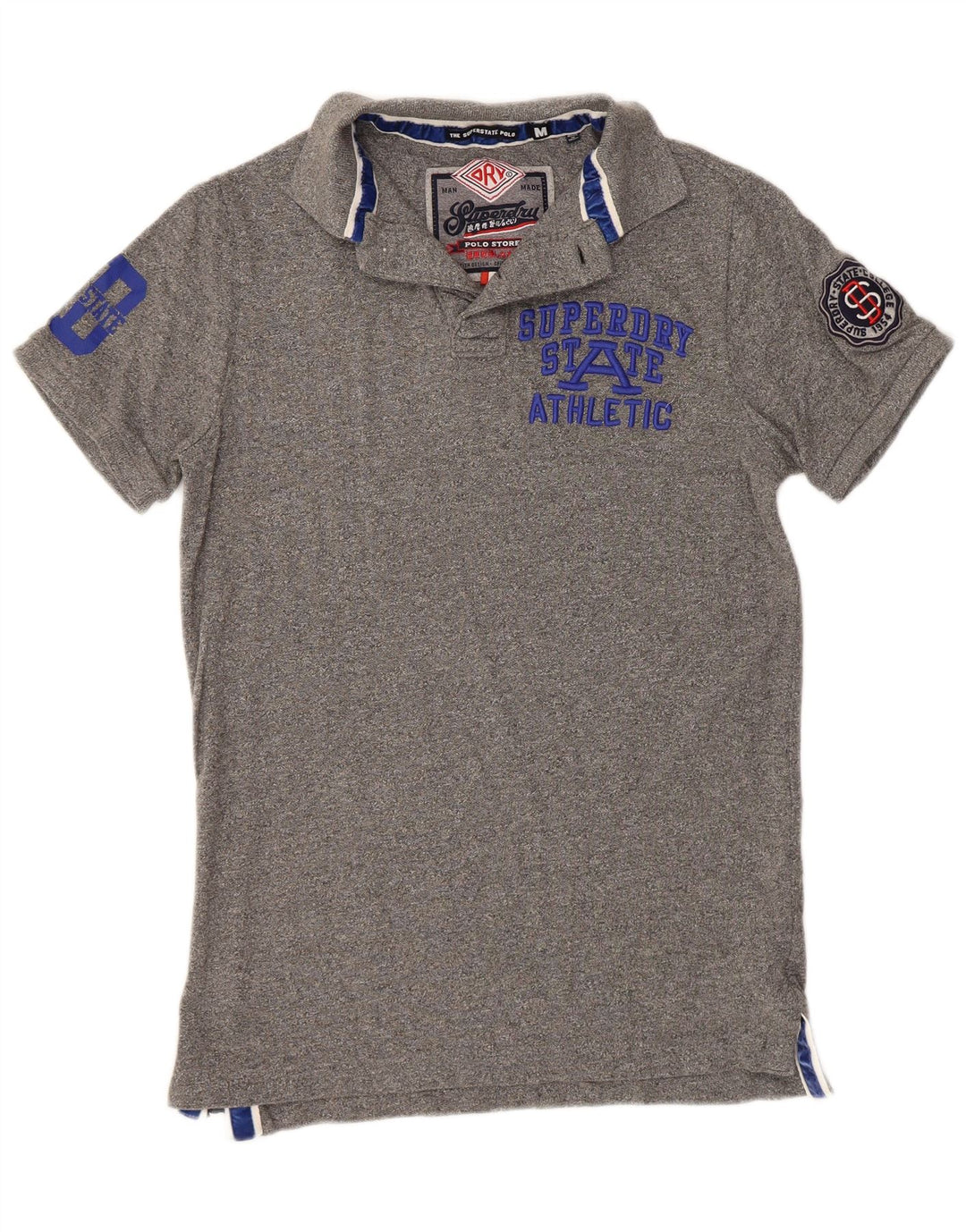 SUPERDRY Мужская рубашка-поло с графическим рисунком, хлопковая серого цвета среднего размера