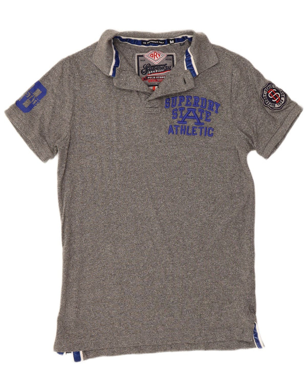 SUPERDRY Мужская рубашка-поло с графическим рисунком, хлопковая серого цвета среднего размера