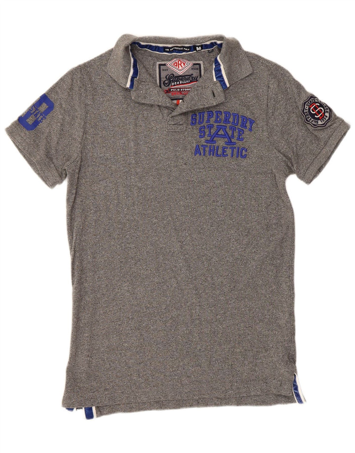 SUPERDRY Мужская рубашка-поло с графическим рисунком, хлопковая серого цвета среднего размера