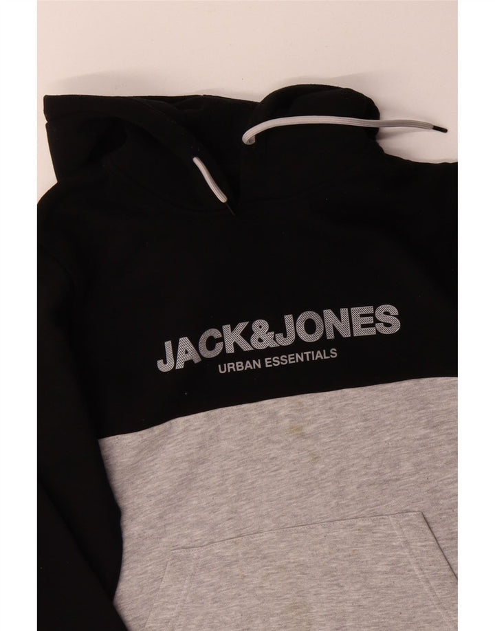Мужской джемпер с капюшоном JACK & JONES, маленький черный, хлопковый с цветными блоками