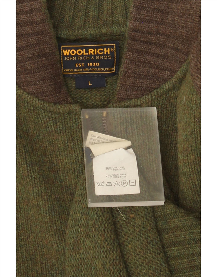 Мужской кардиган с рисунком Woolrich, большой зеленый шерстяной свитер с цветными блоками
