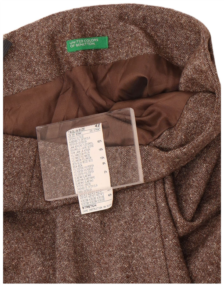 Benetton Женская мини-прямая юбка IT 42 Medium W28 Коричневая шерсть в крапинку