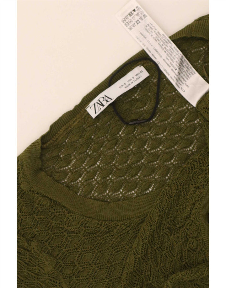 Женская укороченная блузка Zara UK 8, маленький цвет хаки, вискоза