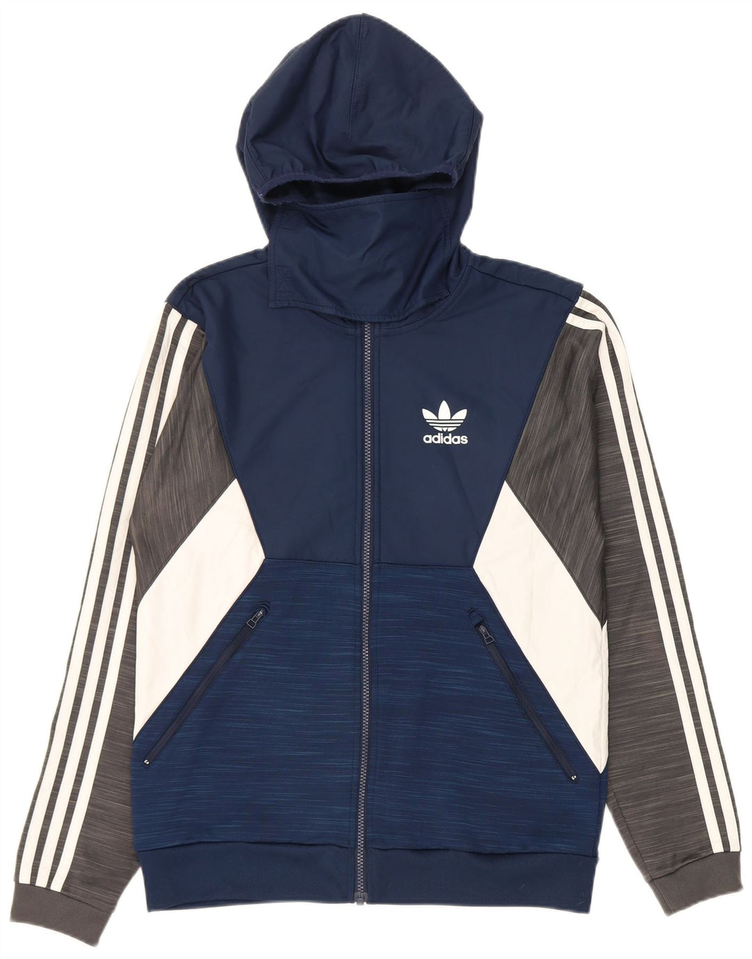 Adidas Мужской свитер с капюшоном на молнии, маленький темно-синий, полиэстер с цветными блоками