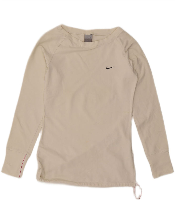 Женский топ с длинным рукавом Nike UK 10/12, средний белый хлопок, белый цвет