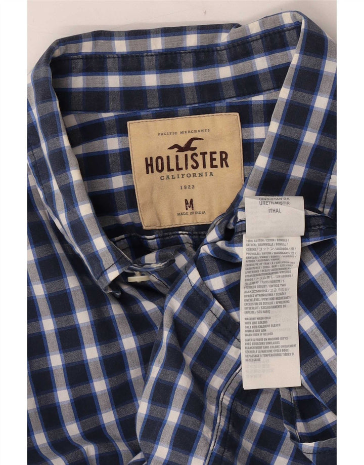 Мужская рубашка Hollister среднего синего цвета в мелкую клетку из хлопка