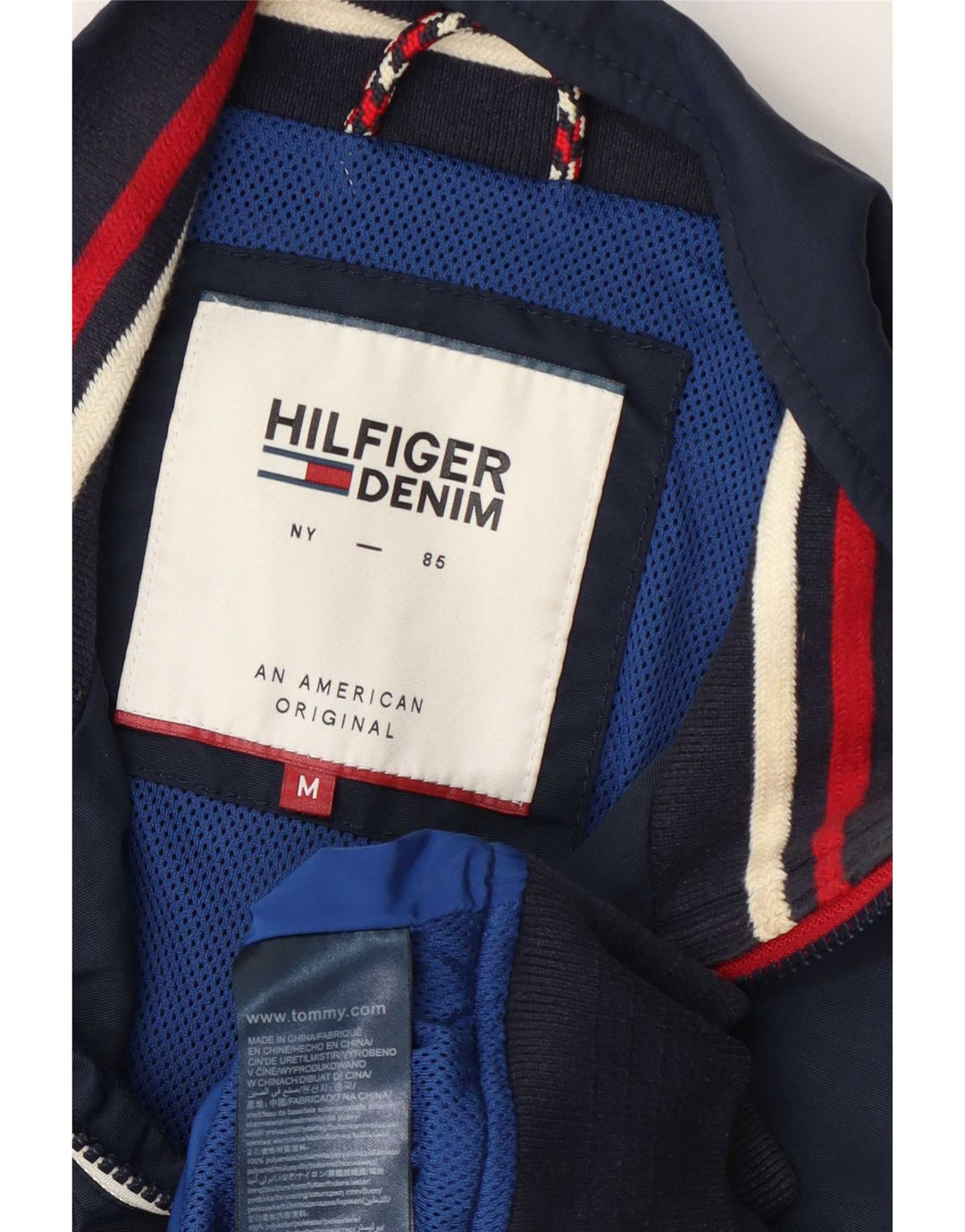 Мужская куртка-бомбер Tommy Hilfiger UK 38, средний темно-синий в полоску, полиамид