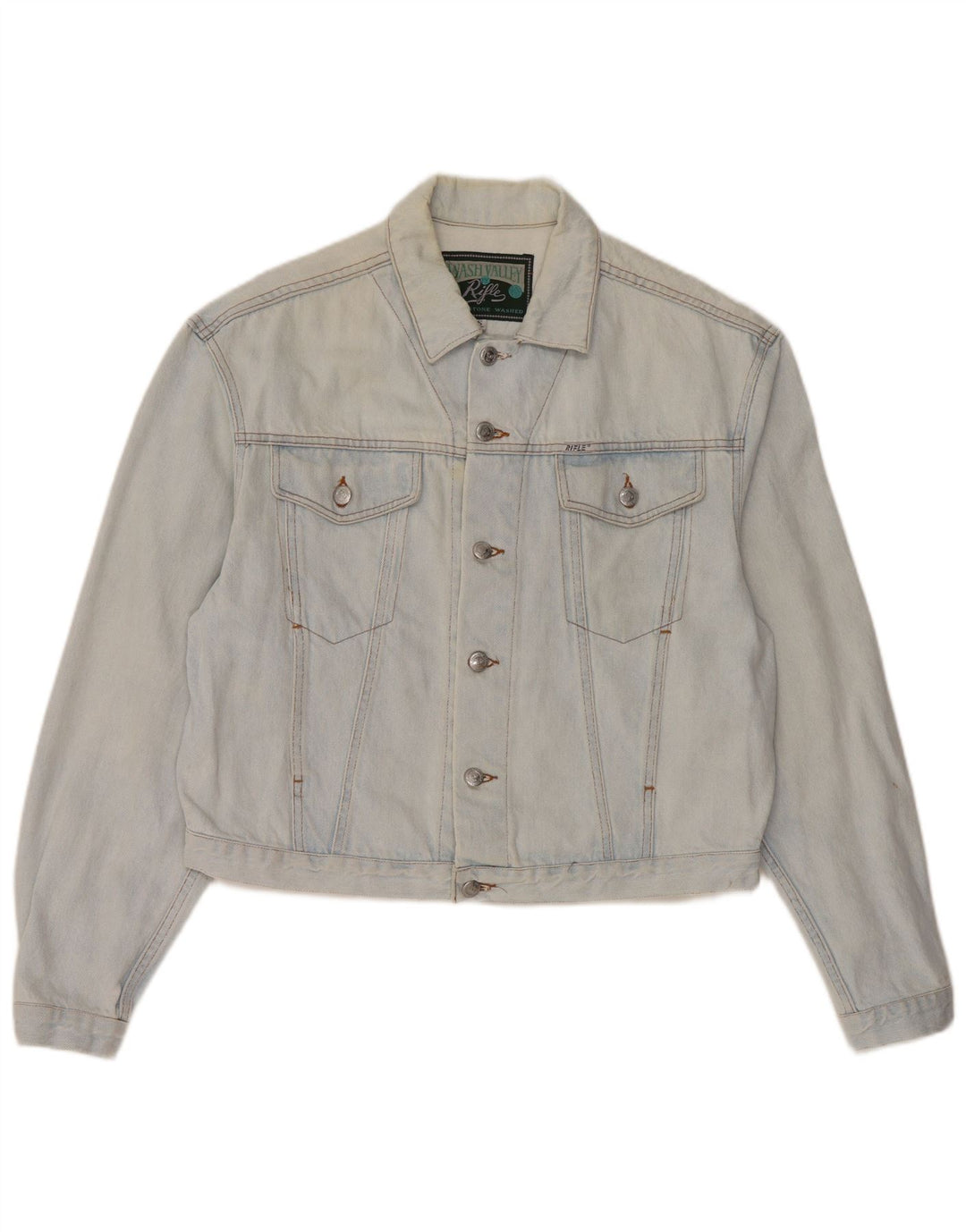 Женская укороченная джинсовая куртка оверсайз RIFLE UK 10, маленькая синяя, хлопок