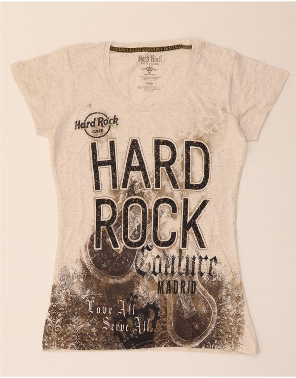 Женская футболка с рисунком Hard Rock Cafe Madrid Top UK 12, средний бежевый в крапинку