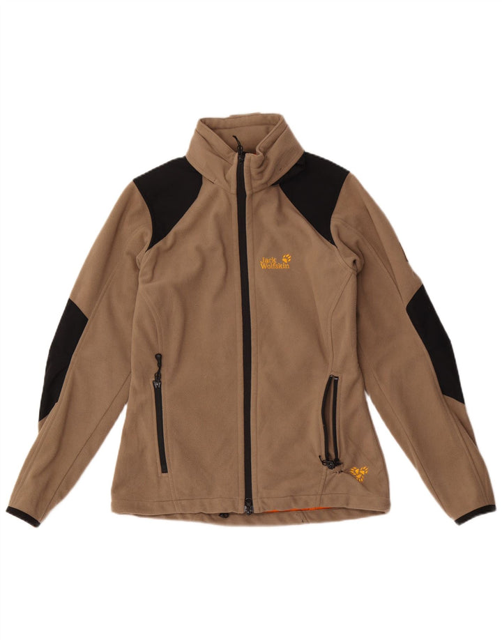 Женская флисовая куртка JACK WOLFSKIN UK 10, маленькая, коричневая, полиэстер с цветными блоками