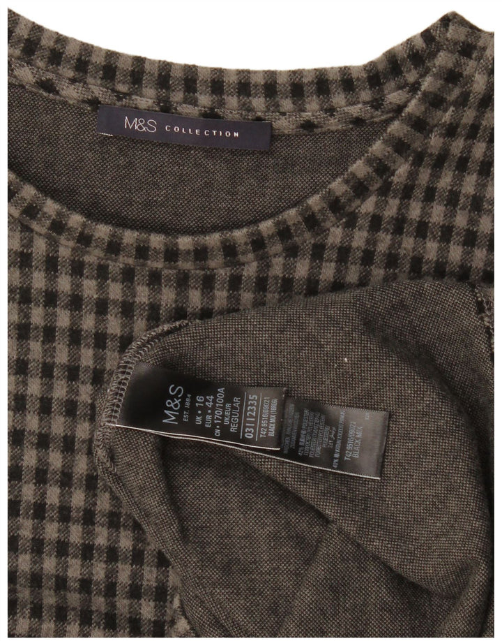 Женское платье прямого кроя с рукавом 3/4 Marks & Spencer, Великобритания 16, большое серое клетчатое полотно