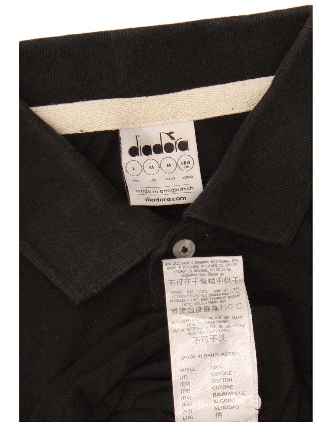 Мужская рубашка-поло Diadora среднего черного цвета из хлопка