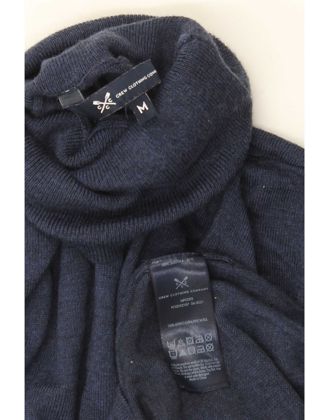 Crew Clothing Мужской джемпер с высоким воротником, свитер среднего размера, темно-синий, мериносовая шерсть