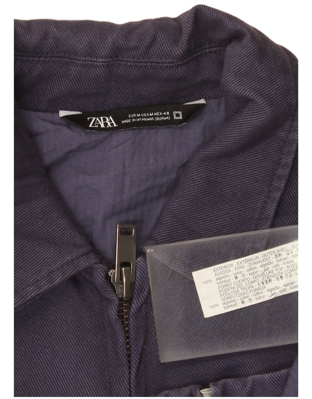 Мужская куртка-бомбер Zara UK 38, средний темно-синий хлопок