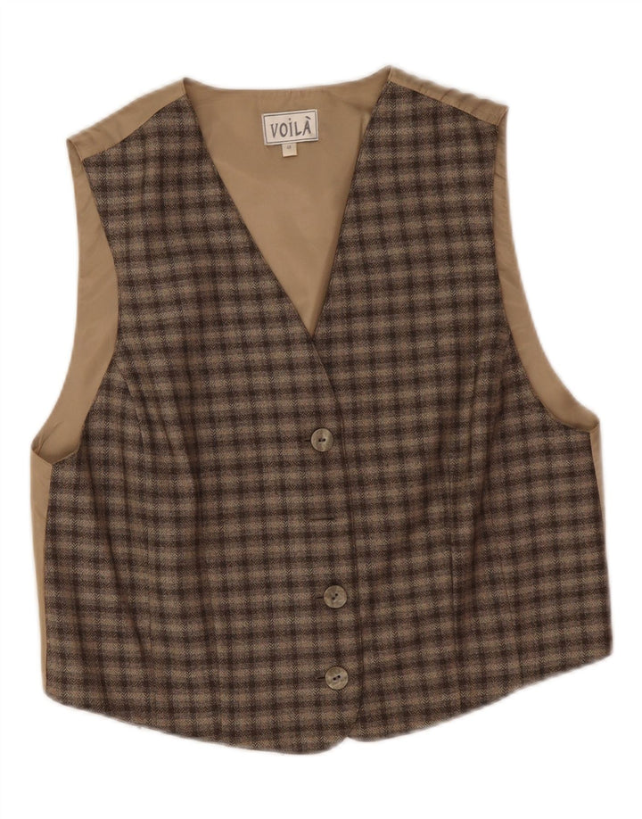 Винтажный женский жилет EU 40, средний бежевый полиэстер в клетку