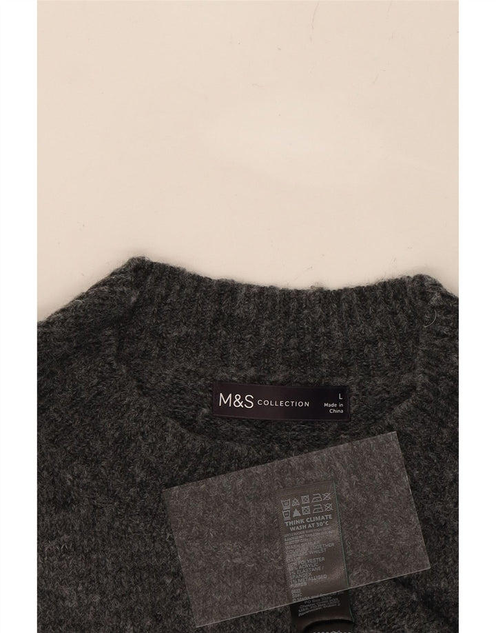 MARKS & SPENCER Womens Graphic Turtle Neck Jumper Sweater UK 16 Large Grey Vintage Marks & Spencer and Second-Hand Marks & Spencer from Messina Hembry 