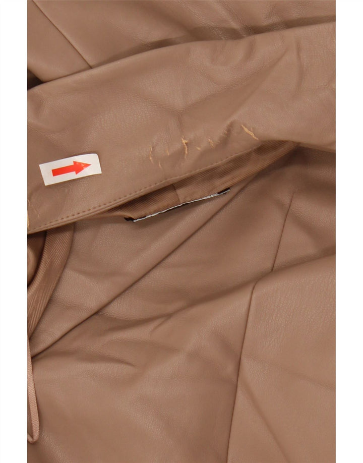 Женский пиджак из искусственной кожи с 2 пуговицами Zara UK 10, маленький бежевый полиэстер
