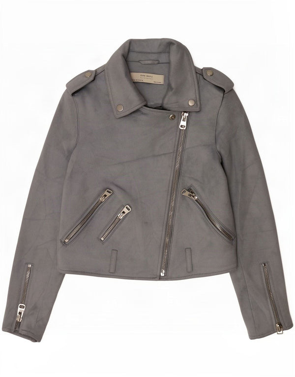 Женская укороченная байкерская куртка из искусственной замши Zara UK 6 XS, серый полиэстер