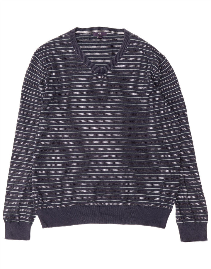 Мужской джемпер с v-образным вырезом Gap, средний хлопковый свитер в темно-синюю полоску
