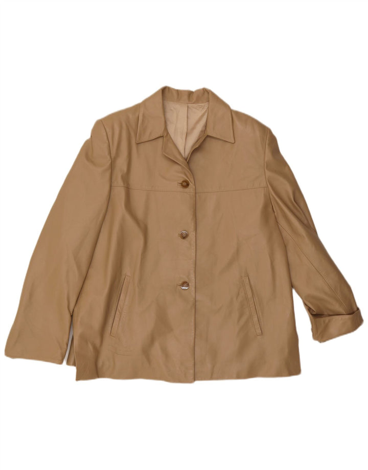Винтажная женская кожаная куртка UK 16, большая бежевая