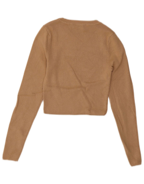 Женский укороченный свитер с вырезом лодочкой Zara UK 8, маленький, бежевый, вискоза