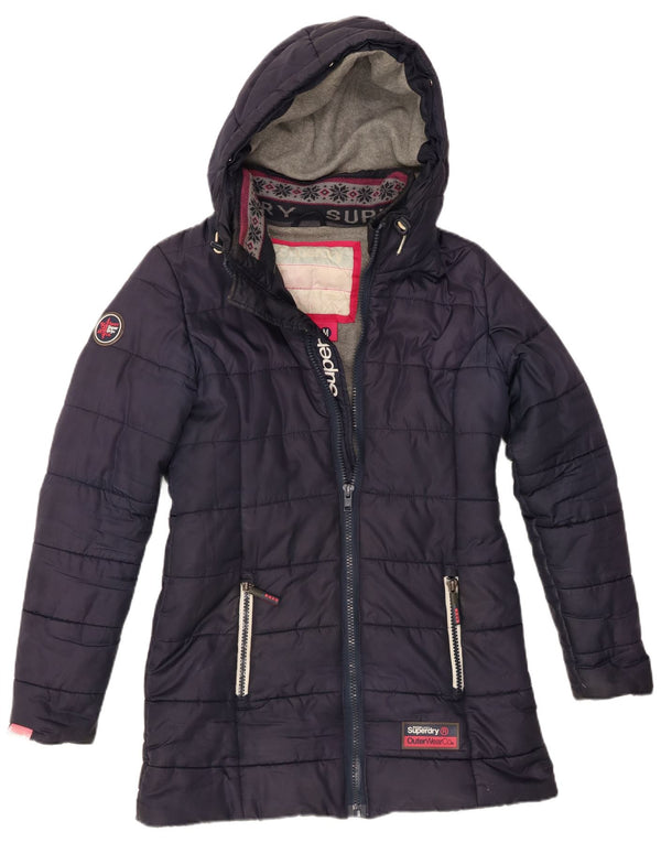 Женское стеганое пальто с капюшоном Superdry с графическим рисунком UK 14, средний темно-синий, зима