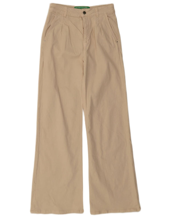 Женские джинсы Benetton с высокой посадкой и широкими штанинами UK 8 Small W26 L31 Бежевые хлопковые