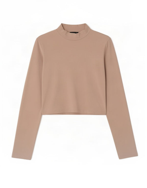 Женский укороченный топ Zara с длинным рукавом UK 10, маленький размер, бежевый хлопок
