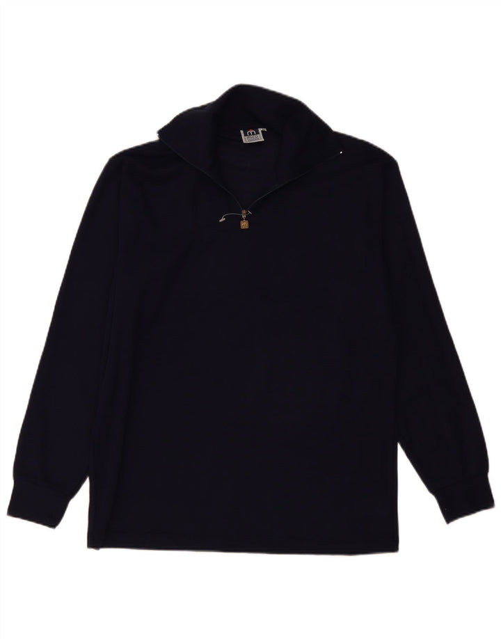 Винтажный мужской свитер с воротником на молнии IT 50, средний темно-синий, шерсть