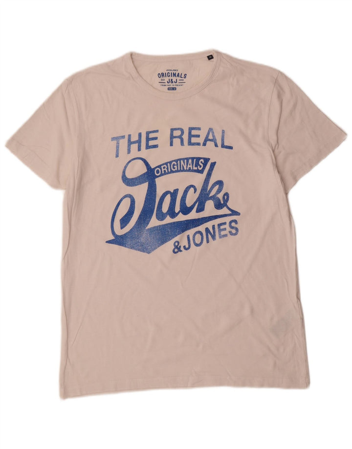 Мужская футболка с рисунком Jack & Jones, топ среднего размера, белый хлопок, хлопок