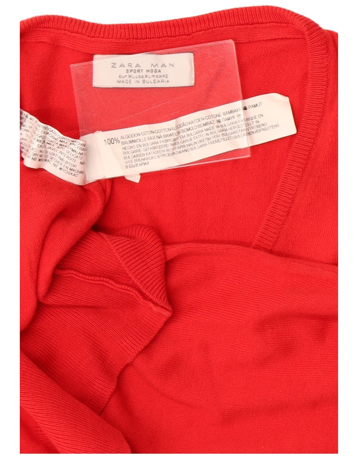 Мужской джемпер с v-образным вырезом Zara XL, красный хлопок