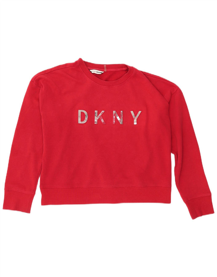 Женский укороченный свитшот с графическим рисунком DKNY, британский размер 14, большой красный хлопок