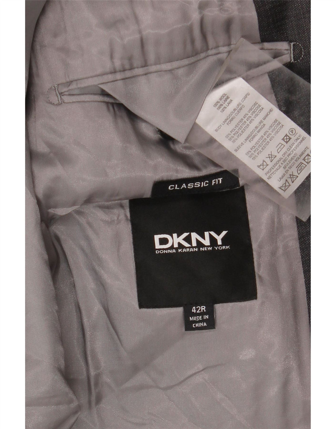 Мужской пиджак классического кроя с 2 пуговицами Dkny, Великобритания, 42 XL, серая шерсть
