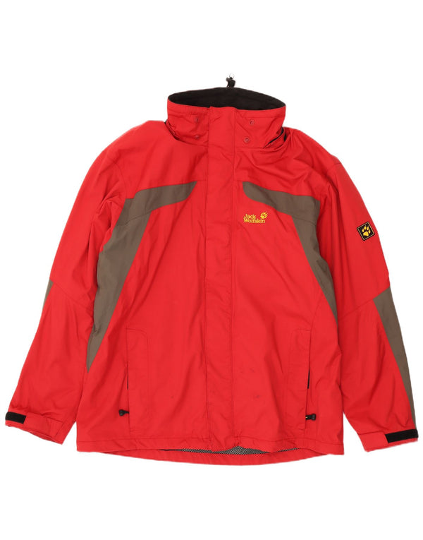 Мужская дождевик Jack Wolfskin UK 48 2XL красный полиамид с цветными блоками