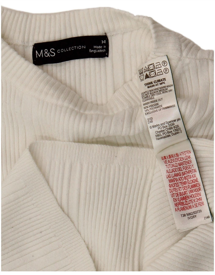 Женский укороченный топ с длинным рукавом Marks & Spencer UK 14, средний белый, вискоза