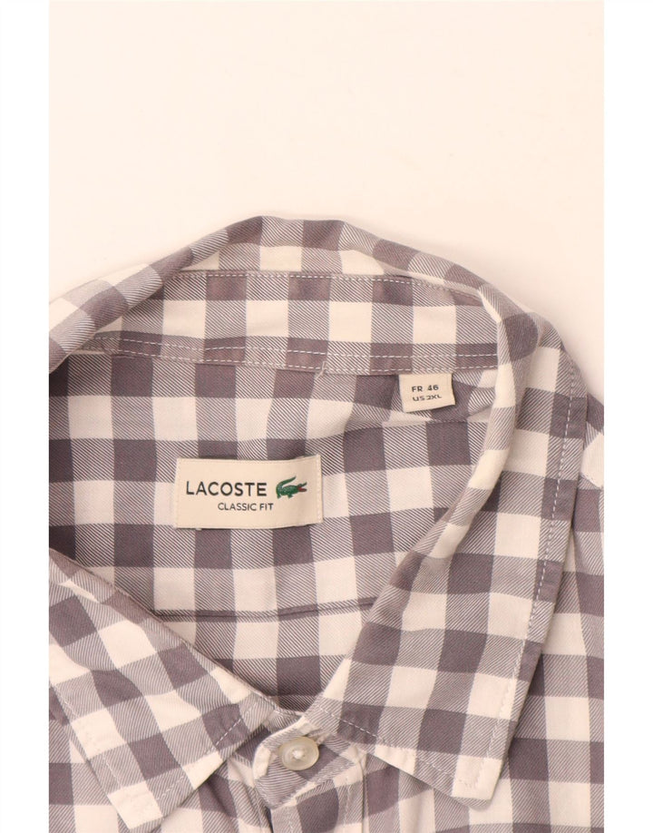 Мужская рубашка классического кроя Lacoste, размер 46, 2XL, серая, хлопок в мелкую клетку