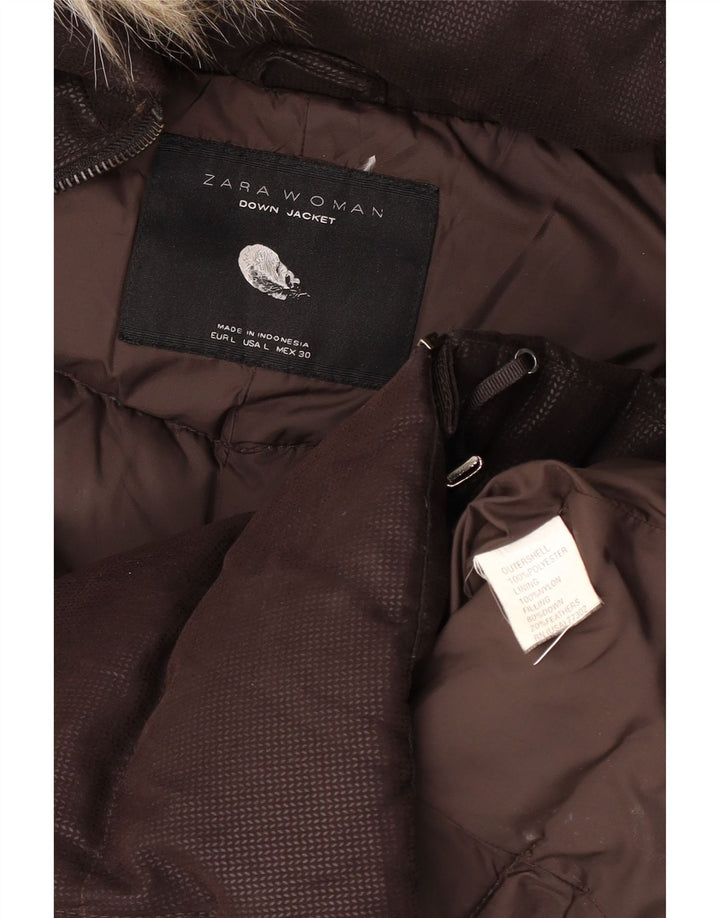 Женская стеганая куртка с капюшоном Zara UK 40, большой коричневый полиэстер