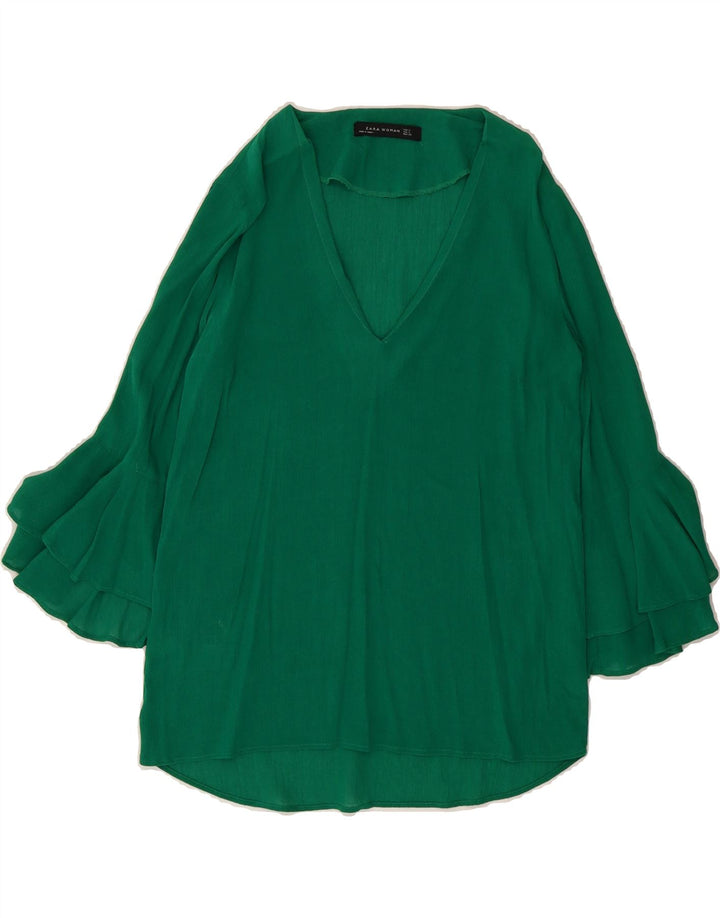 ZARA Womens 3/4 Sleeve Blouse Top UK 10 Small Green Vintage Zara and Second-Hand Zara from Messina Hembry 