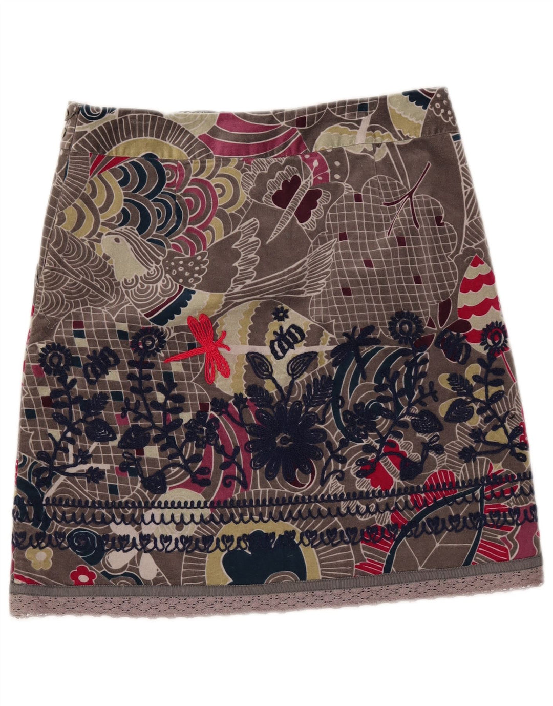 Женская бархатная мини-юбка White Stuff UK 12 Medium W33 Серый хлопок с цветочным принтом