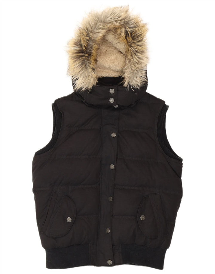 FAT FACE Womens Hooded Padded Gilet UK 12 Medium Black Polyester