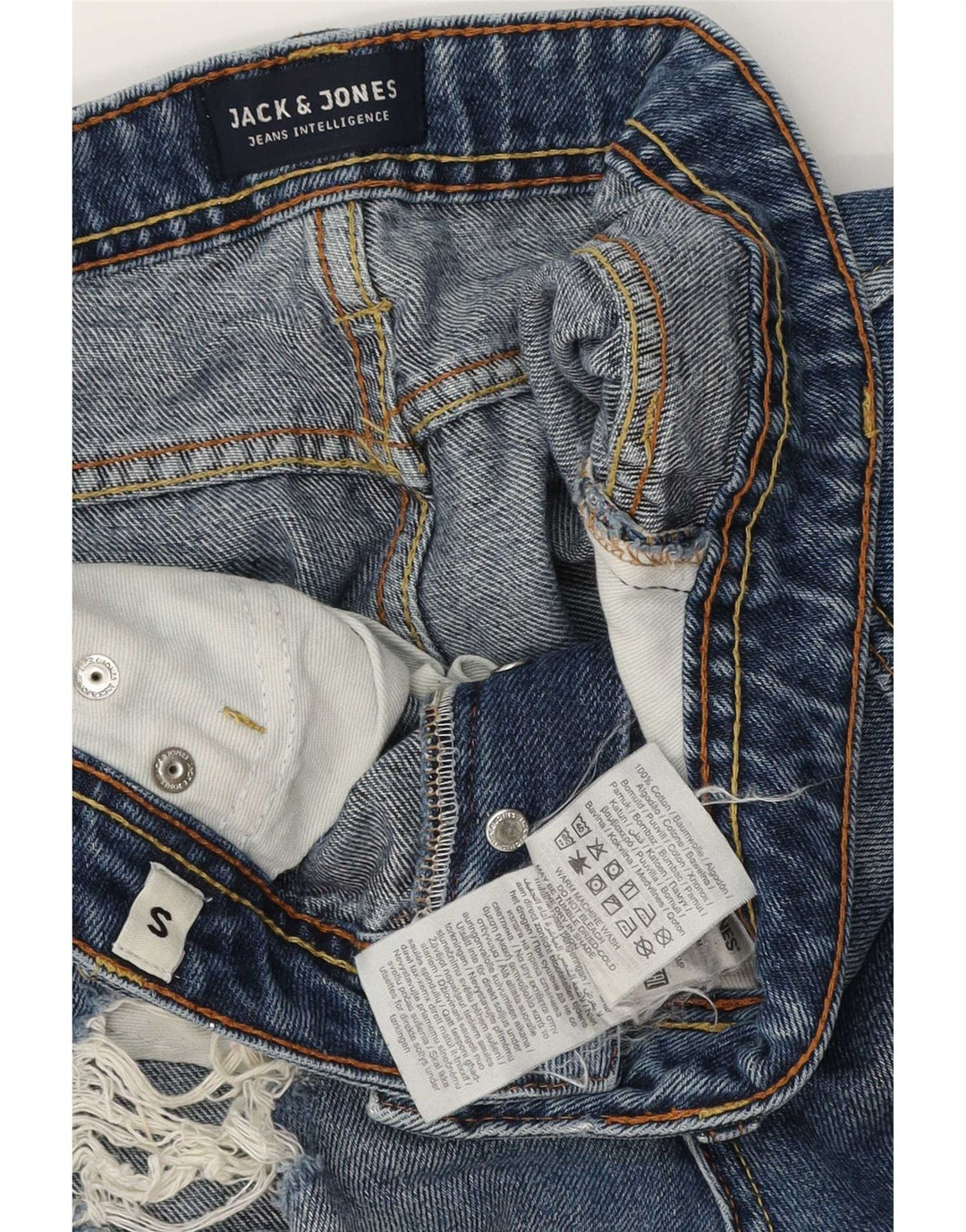Jack & Jones Мужские джинсовые шорты стандартного кроя с потертостями, маленькие W28, синие, хлопок