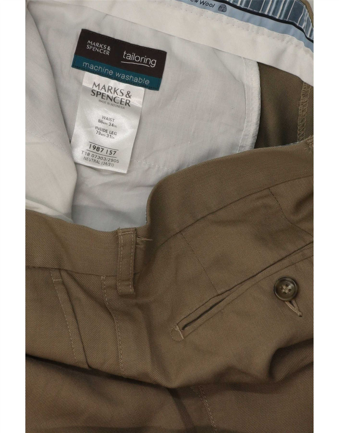 Мужские костюмные брюки Marks & Spencer W34 L31 бежевые из шерсти